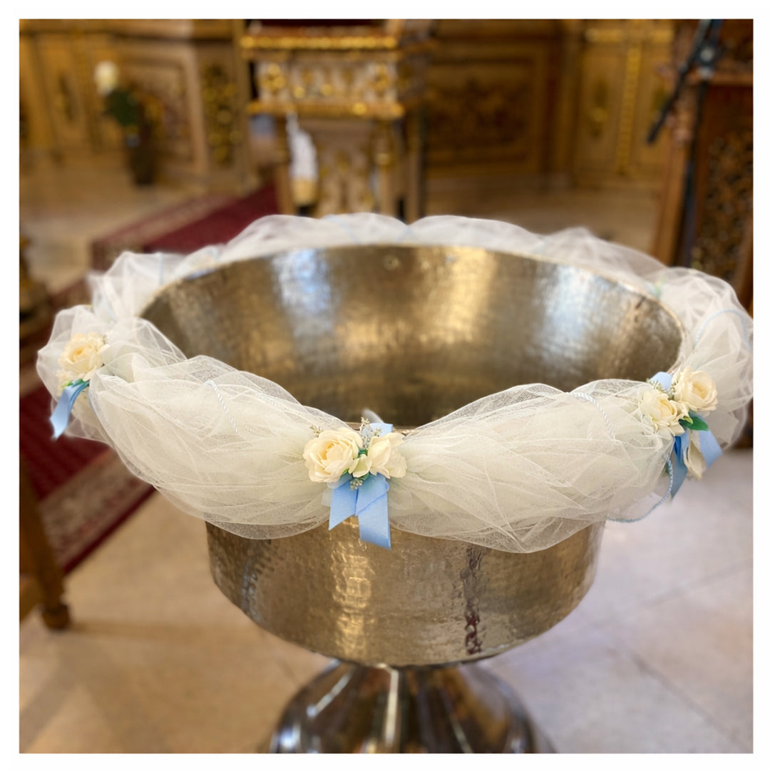 Decor cristelnita, tull ivoire cu flori albe, 3M, Recostore®, REC5014/6