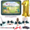 Set tava mot baiat, aniversare 1 an, model dinozauri, catifea verde, 10 piese, REC5011/40