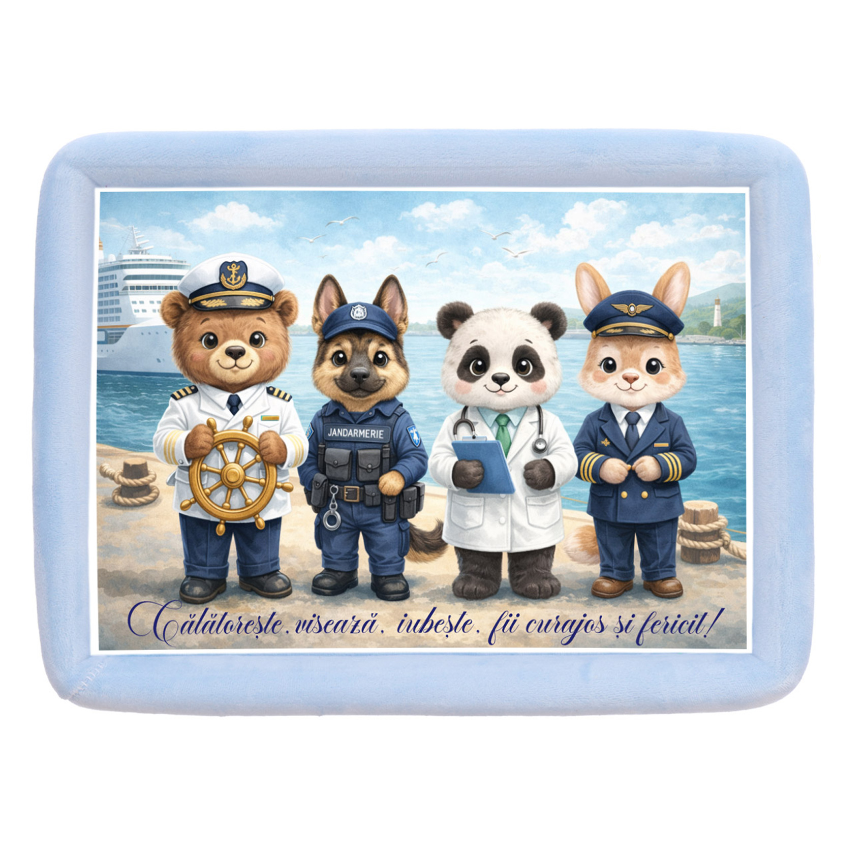Set tava mot baiat, aniversare 1 an, model capitan, pilot, jandarm si doctor, catifea bleu, 10 piese, REC5011/47 - imagine 4
