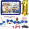 Set tava mot baiat, aniversare 1 an, model meserii, catifea albastra, 10 piese, REC5011/48