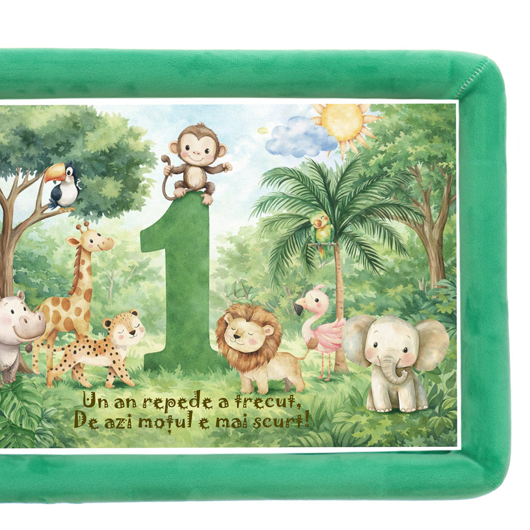 Set tava mot baiat, aniversare 1 an, model safari, catifea verde, 10 piese, REC5011/49 - imagine 2