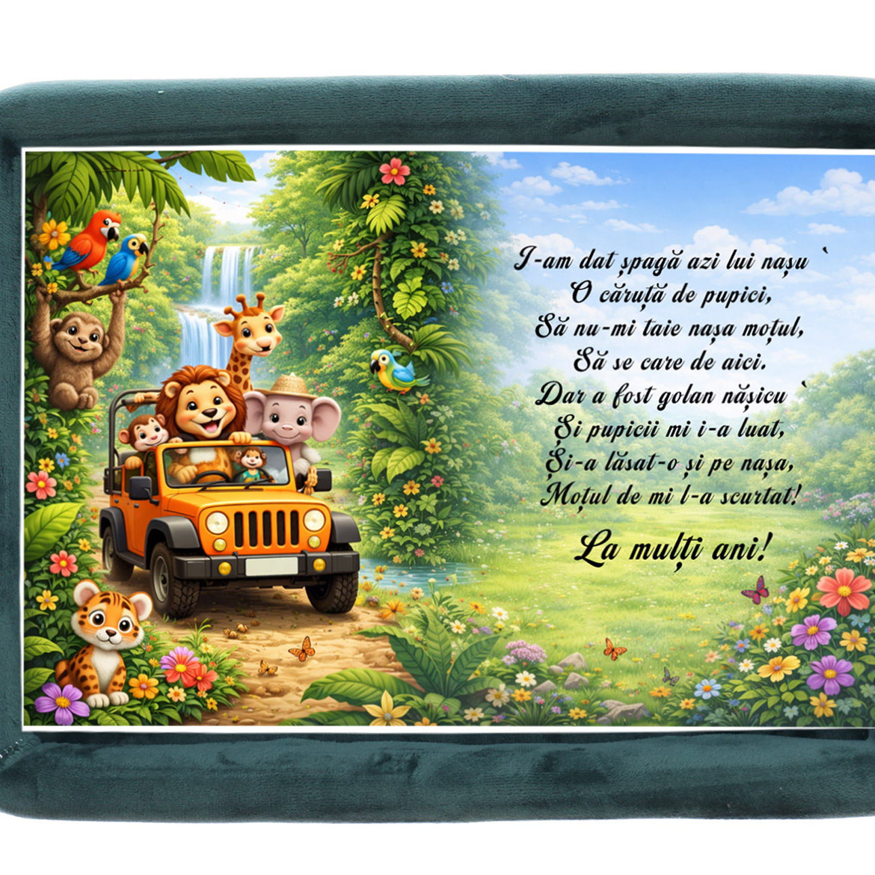 Set tava mot baiat, aniversare 1 an, model safari, catifea verde inchis, 10 piese, REC5011/51 - imagine 2