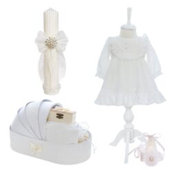 Trusou elegant cu fundita pentru botez fete, 11 piese, REC3398