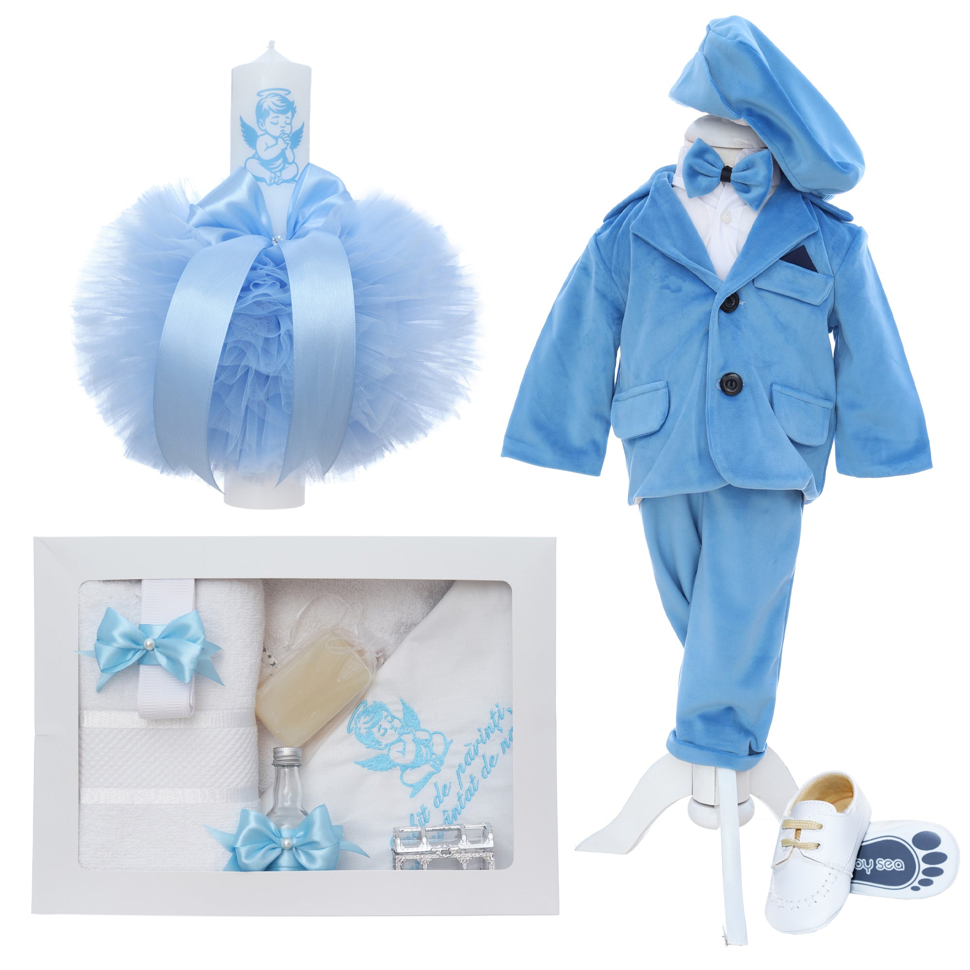 Set trusou botez cu ingeras bleu, 14 piese, REC3401
