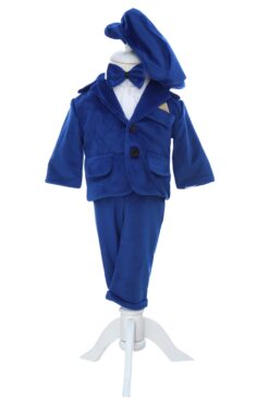 Costum din catifea pentru botez, 5  piese, albastru, REC3404