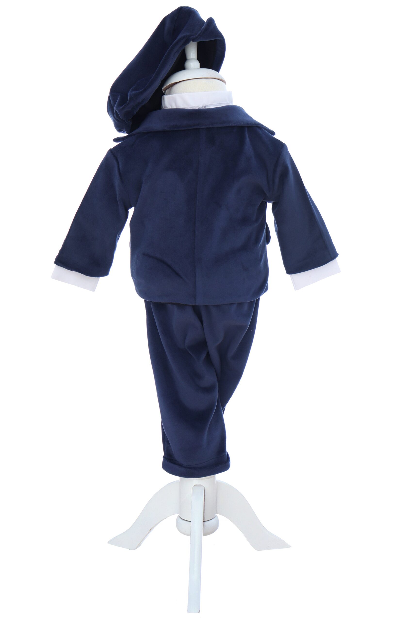 Costum din catifea pentru botez, 5 piese, bleumarin, REC3405 - imagine 3
