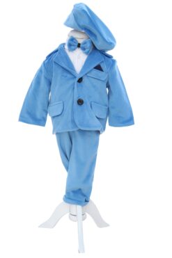 Costum din catifea pentru botez, 5 piese,  bleu, REC3406