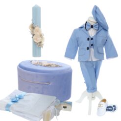 Set trusou elegant pentru botez baietel, bleu, 16 piese,  REC3400