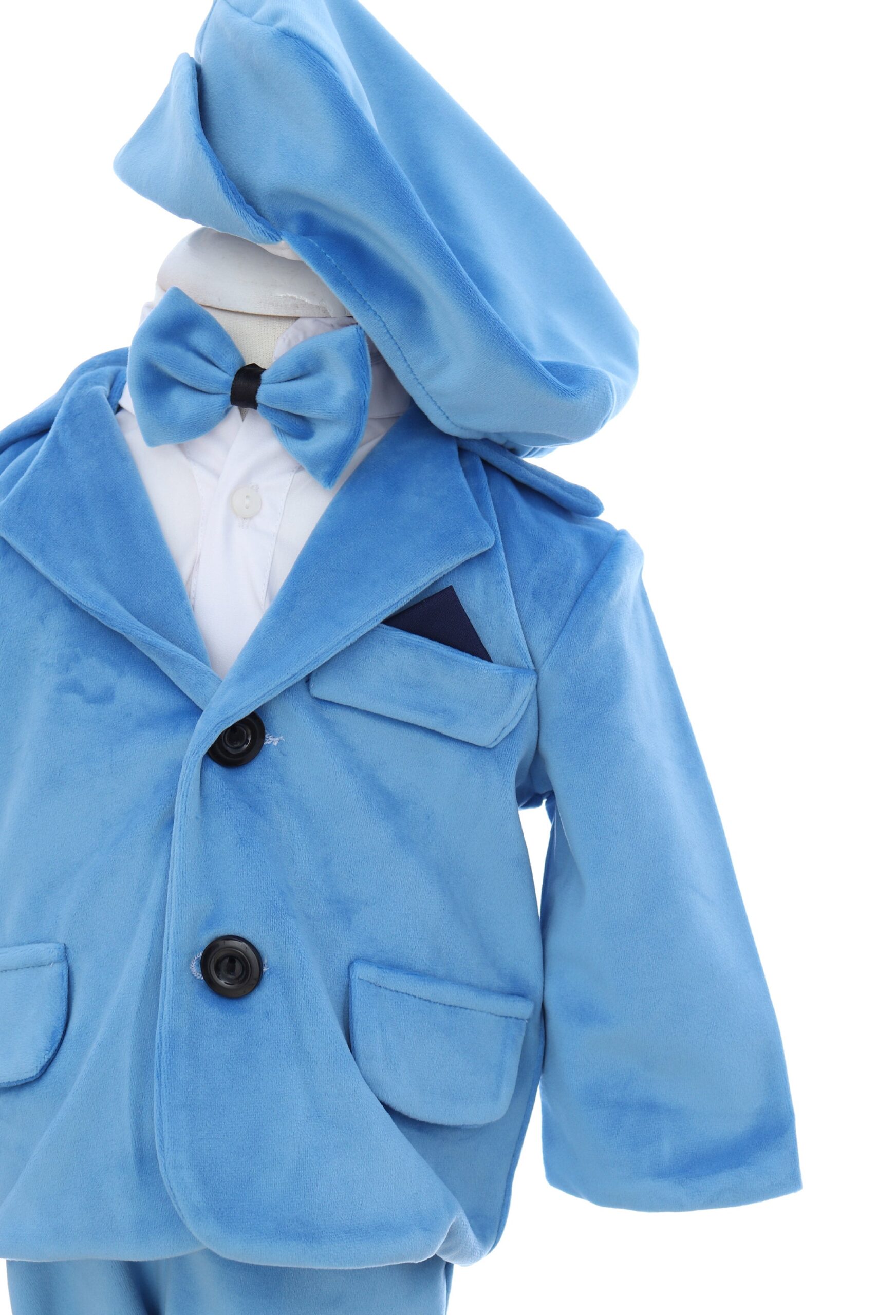 Costum din catifea pentru botez, 5 piese, bleu, REC3406 - imagine 2