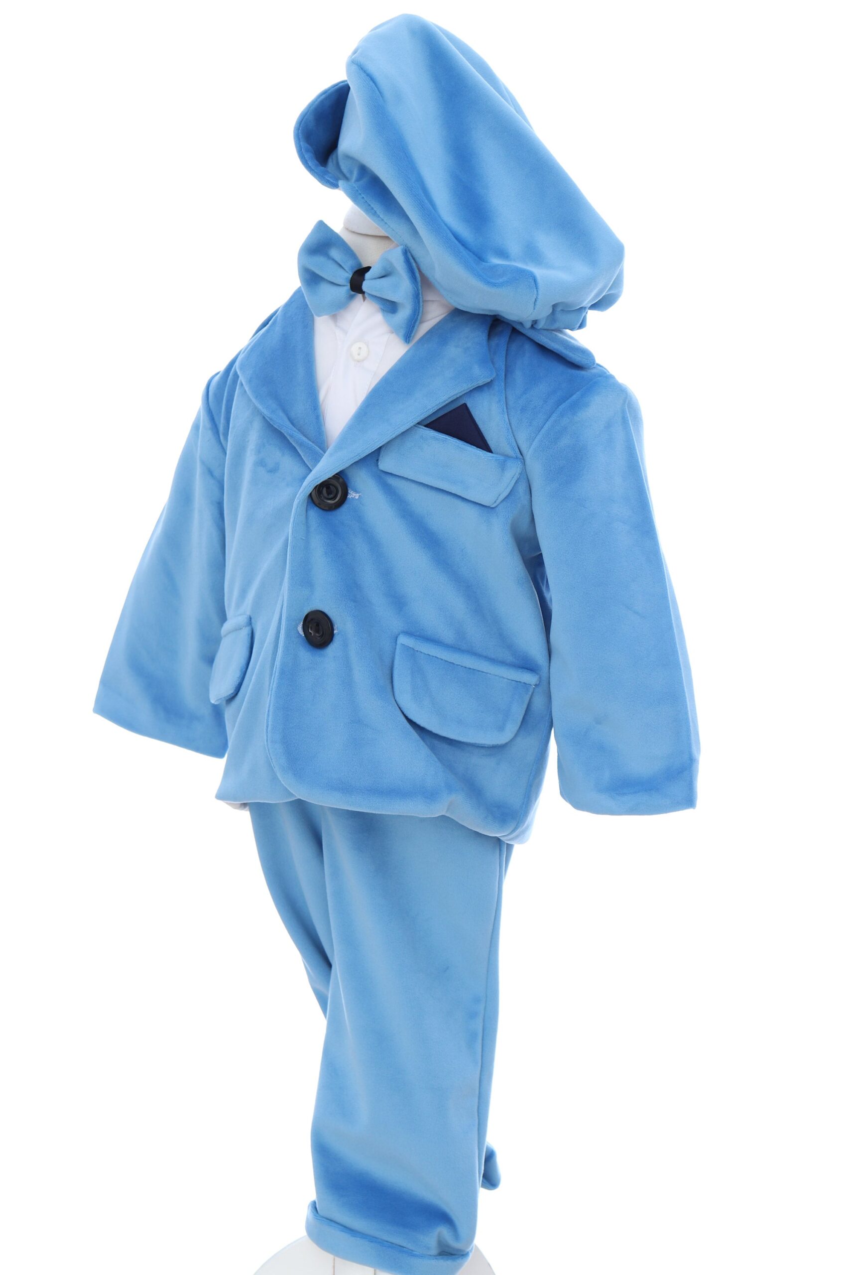 Costum din catifea pentru botez, 5 piese, bleu, REC3406 - imagine 3