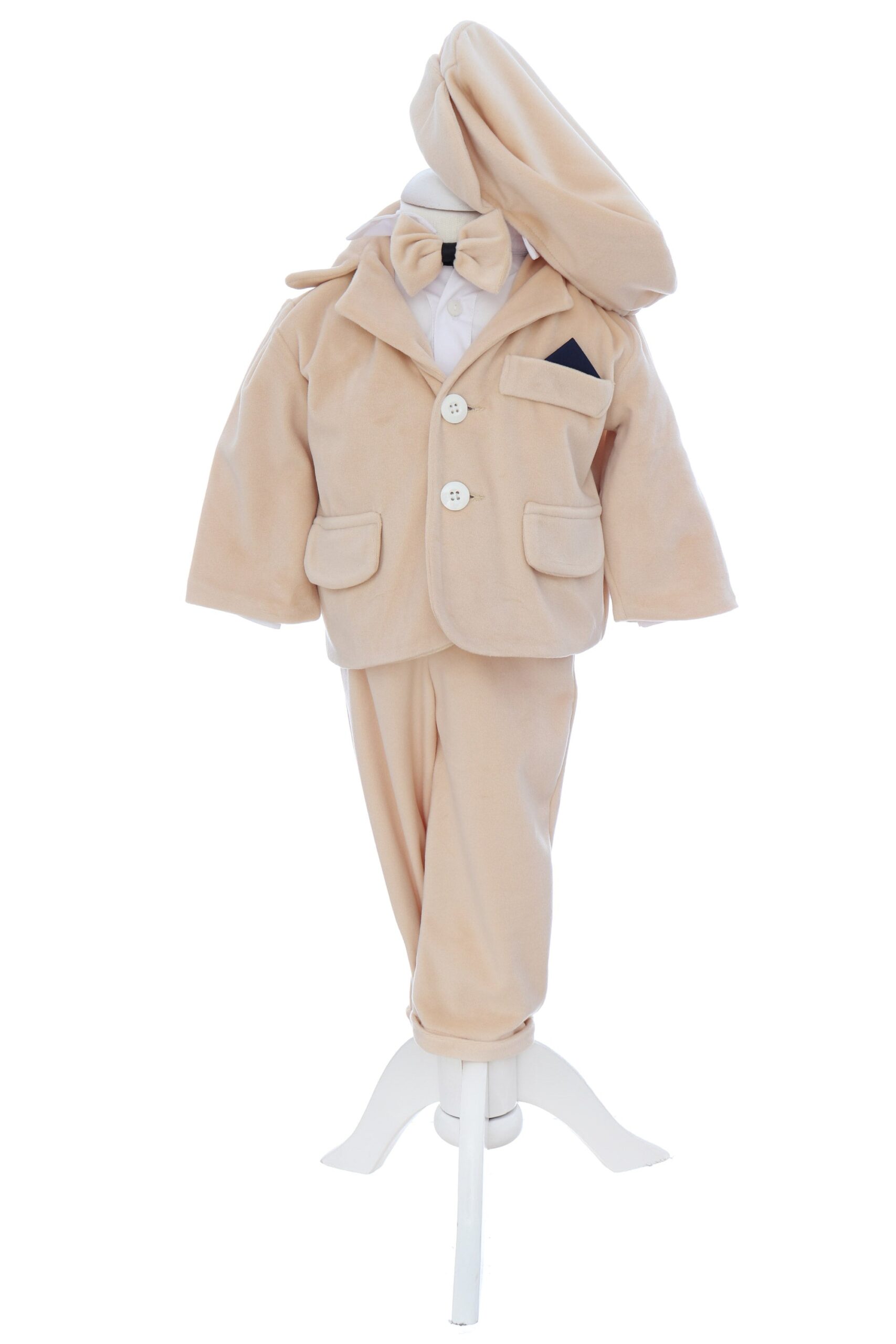 Costum din catifea pentru botez, 5 piese, crem, REC3407