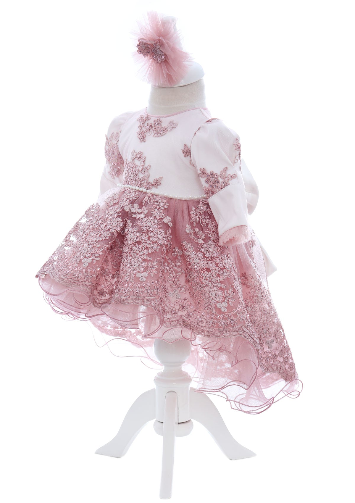 Trusou elegant pentru botez fete, roz pudrat, 13 piese, REC3399 - imagine 7