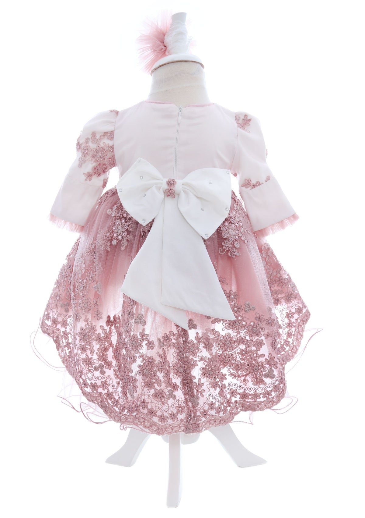 Trusou elegant pentru botez fete, roz pudrat, 13 piese, REC3399 - imagine 5