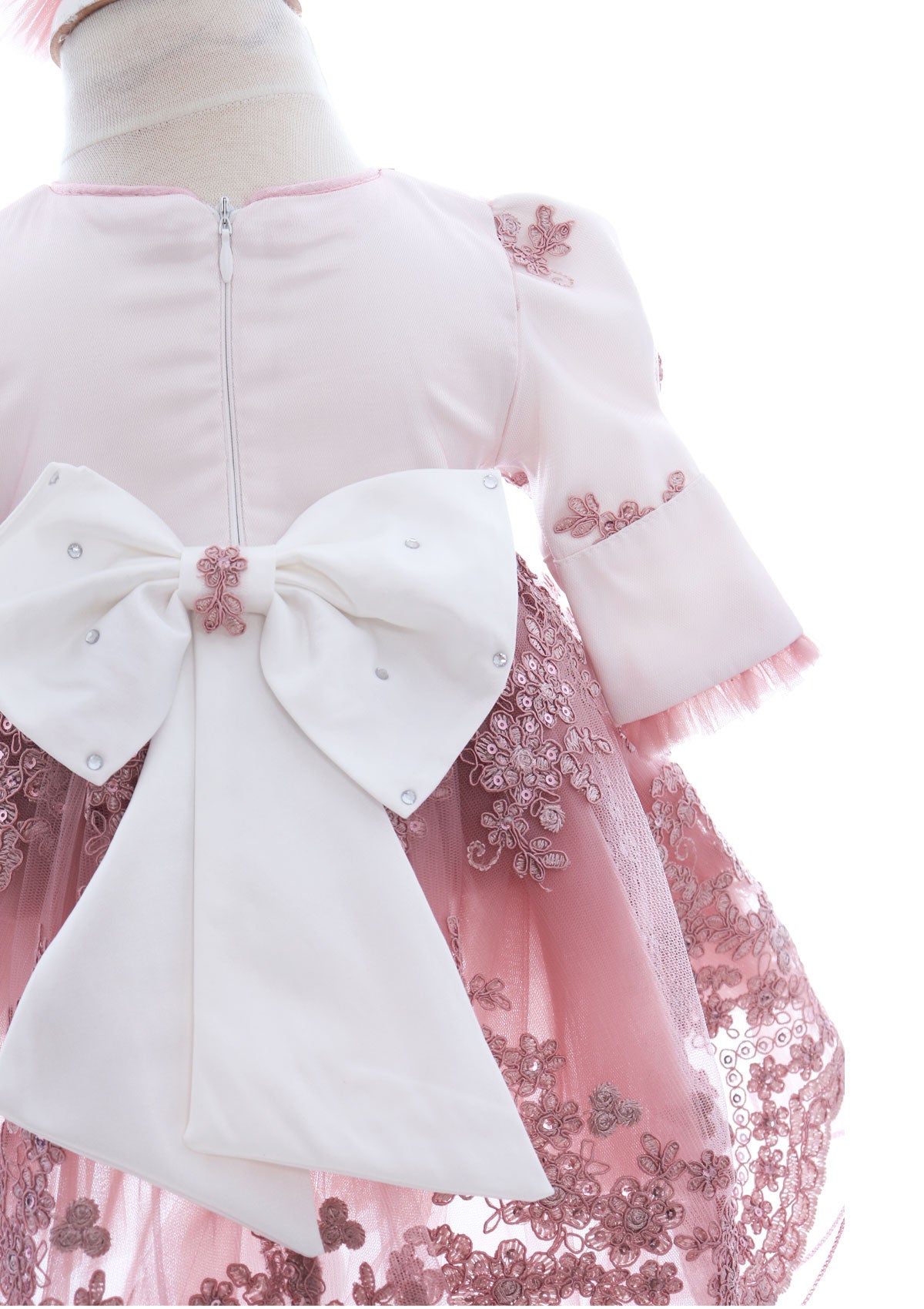 Trusou elegant pentru botez fete, roz pudrat, 13 piese, REC3399 - imagine 6