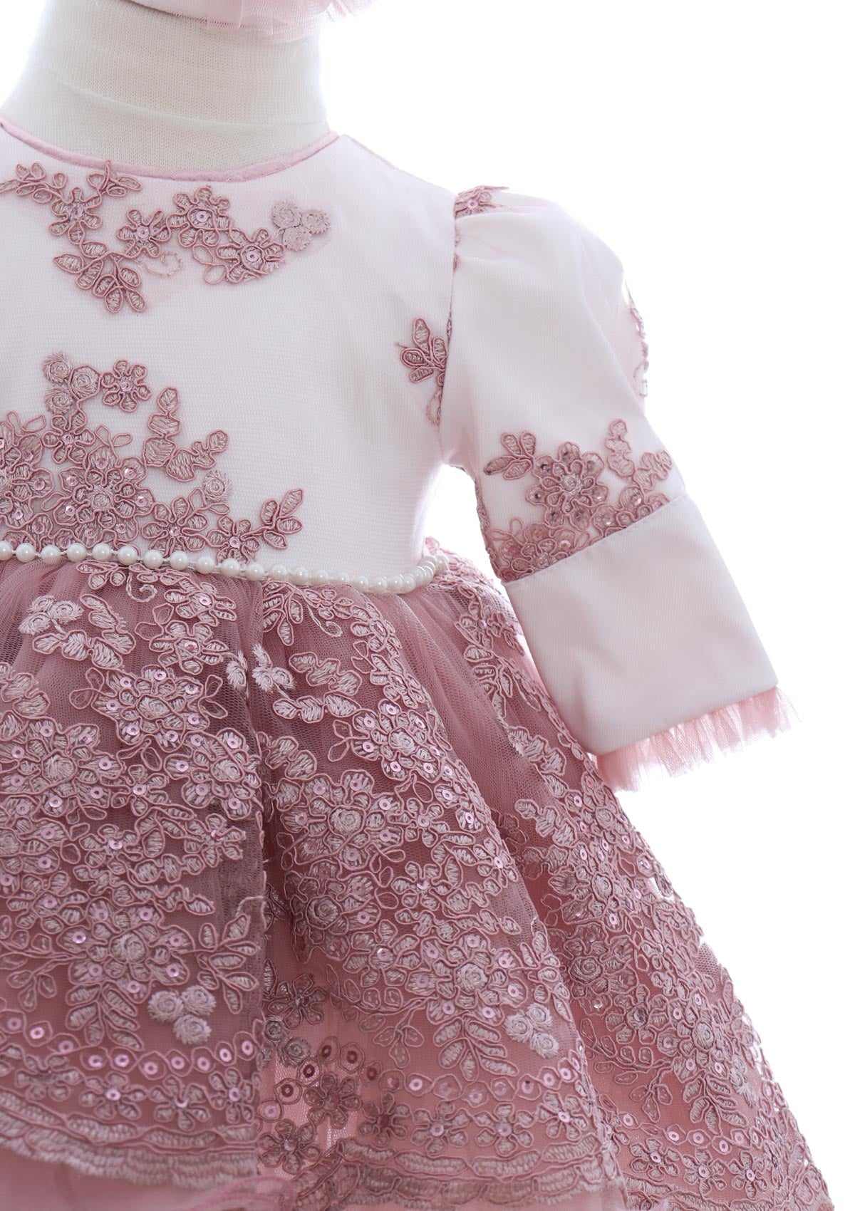 Trusou elegant pentru botez fete, roz pudrat, 13 piese, REC3399 - imagine 2