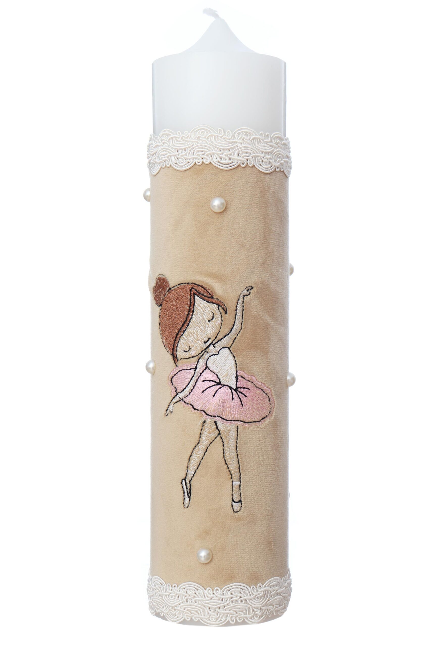Lumanare botez cu balerina brodata, crem, 30x7 cm, REC5002/48