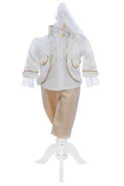 Costum print pentru botez baieti, 4 piese, alb-crem,  REC3352