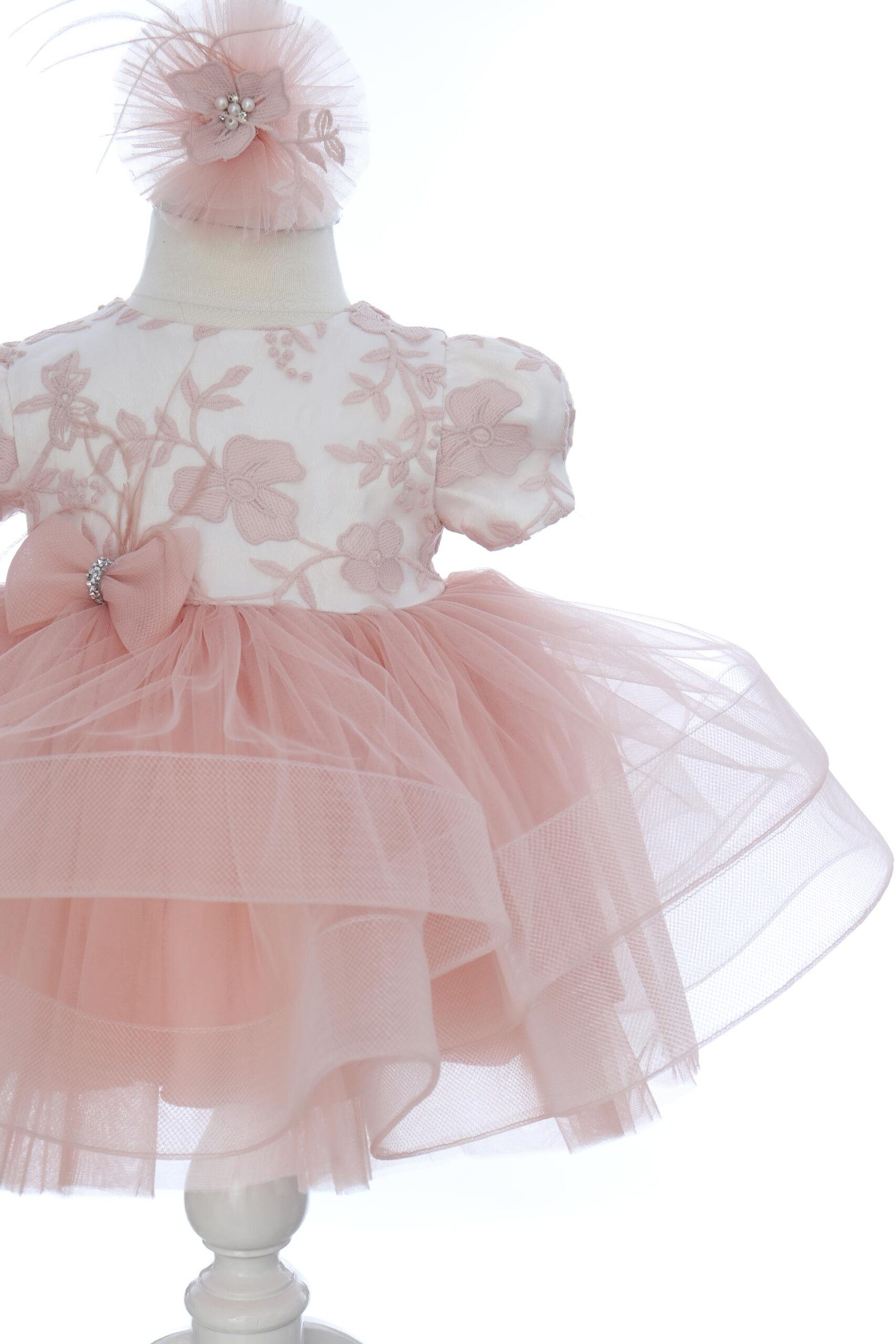Rochita eleganta pentru botez, 3 piese, rochie, bentita si botosei, REC3448 - imagine 2