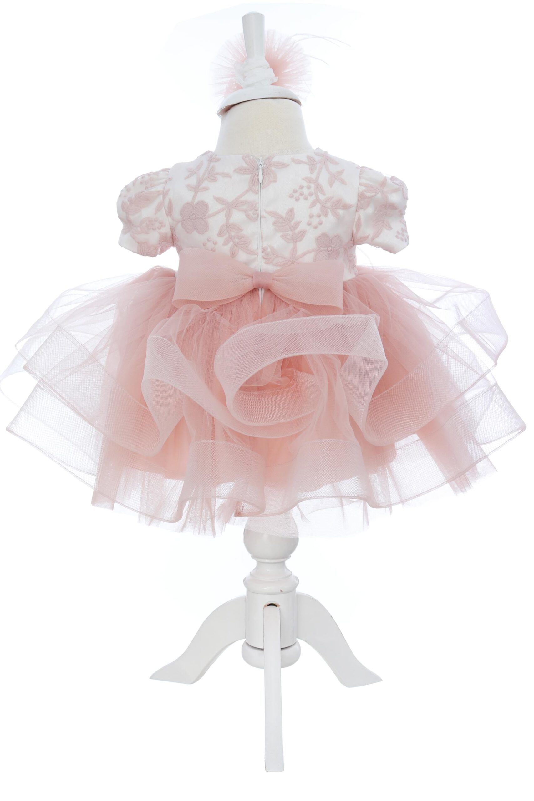 Rochita eleganta pentru botez, 3 piese, rochie, bentita si botosei, REC3448 - imagine 4