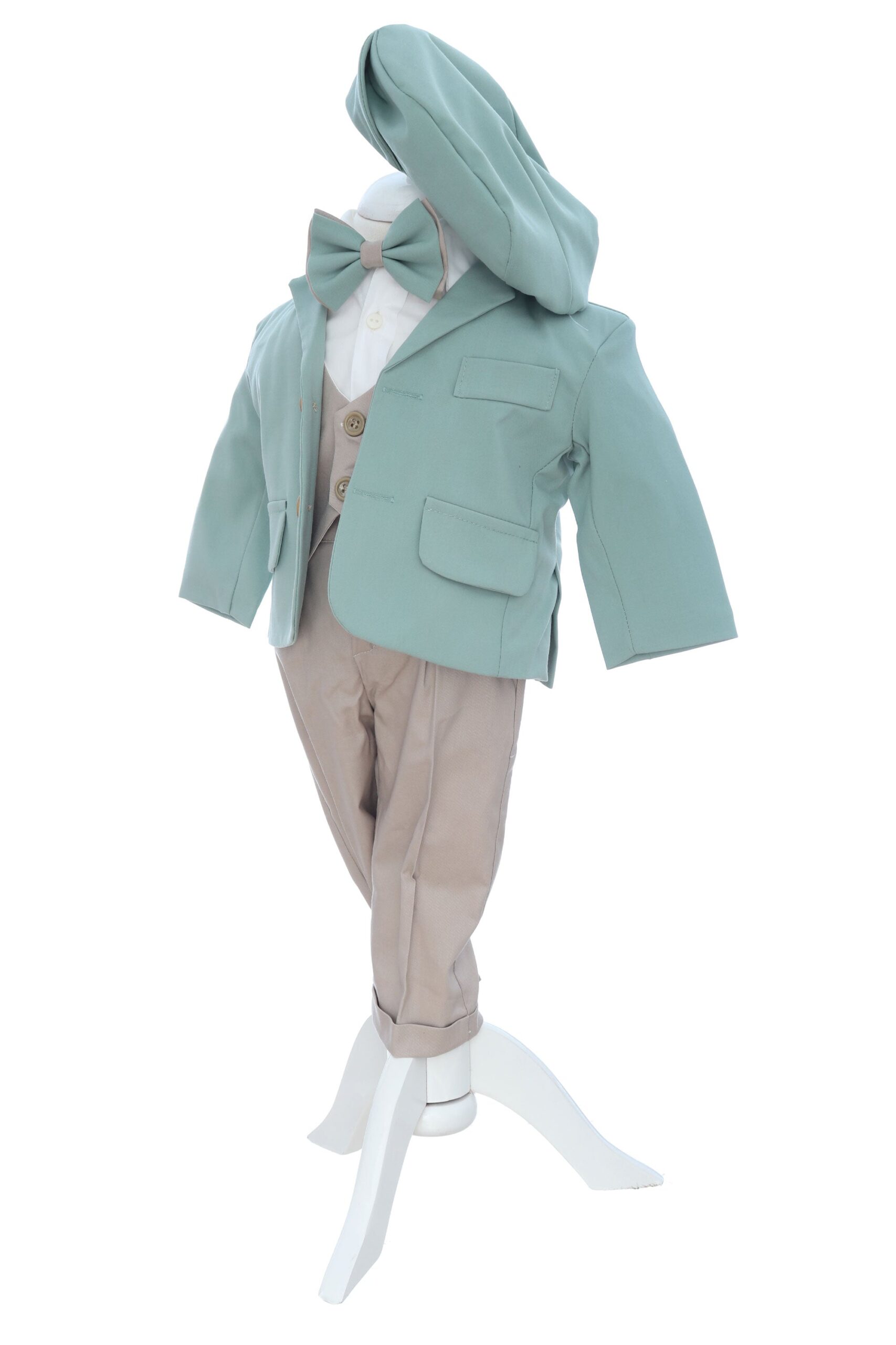 Costum elegant botez, 5 piese, verde menta-crem, REC3450 - imagine 3