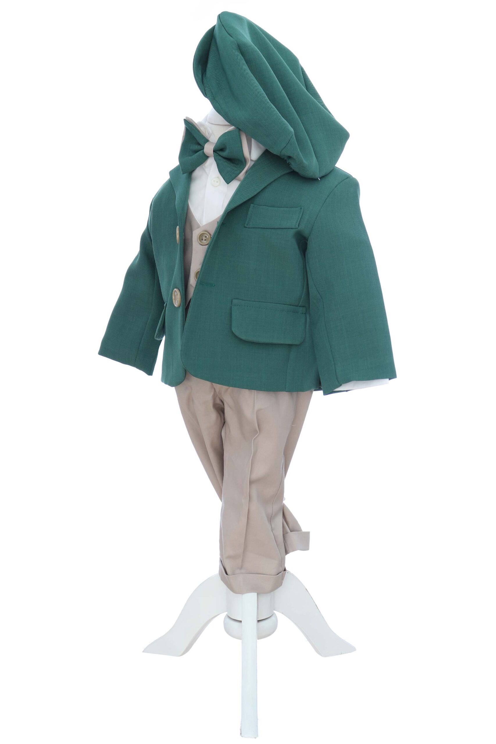 Costum elegant pentru botez, 5 piese, verde-crem, REC3452 - imagine 3