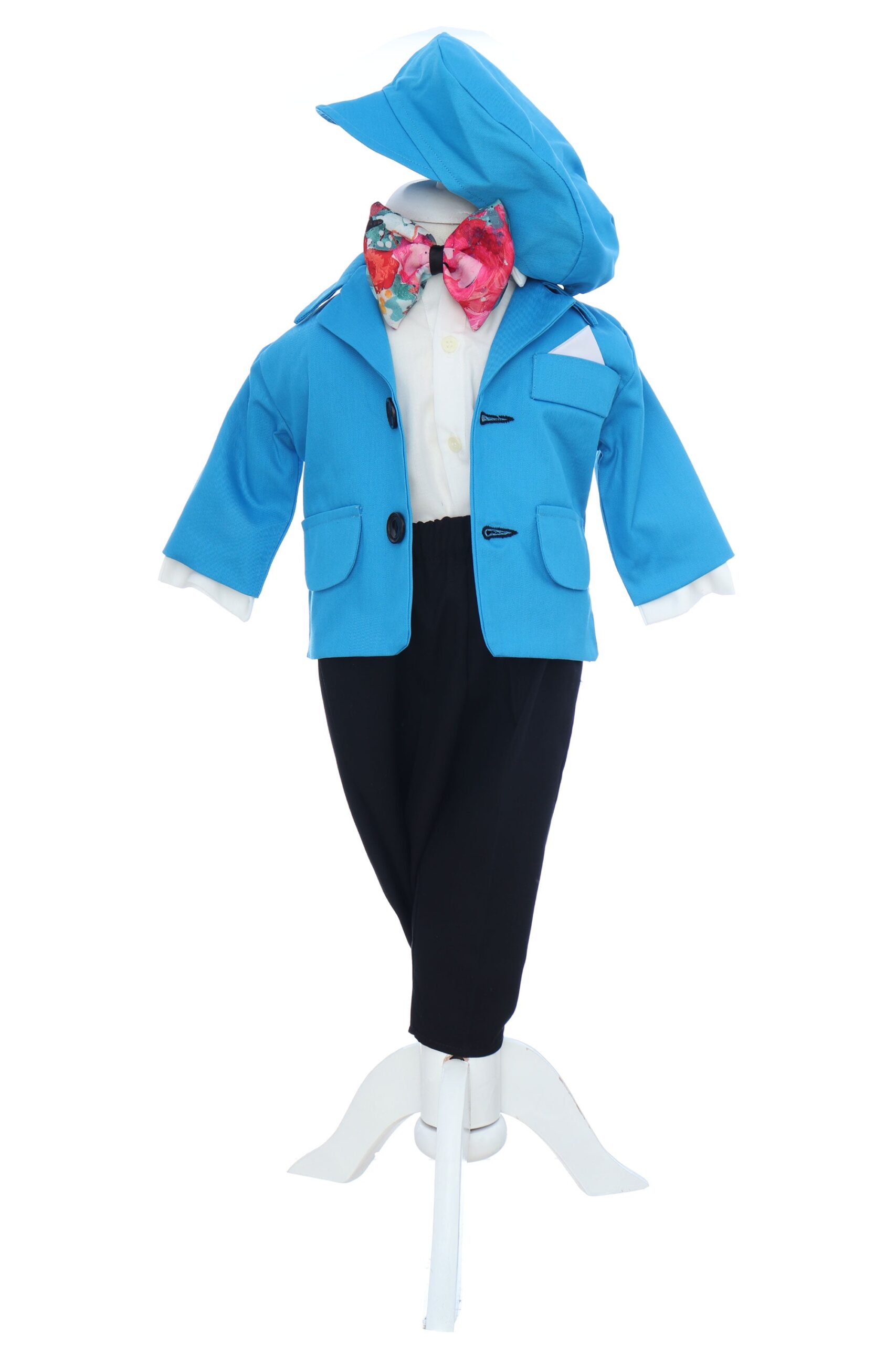 Costum turcoaz pentru botez, 5 piese, REC3456
