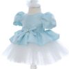 Rochita eleganta pentru botez, bleu, 2 piese, rochie si bentita,  REC3459 - imagine 2