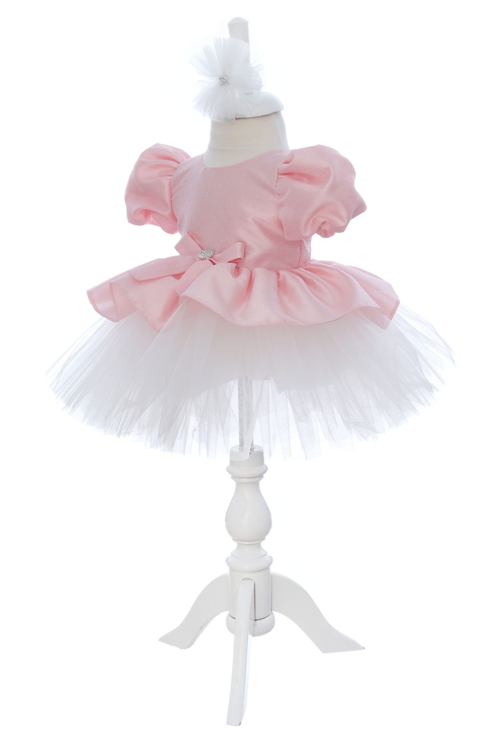 Rochita eleganta pentru botez, roz, 2 piese, rochie si bentita, REC3461 - imagine 4