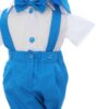 Costum turcoaz cu maneca scurta pentru botez, 4 piese, REC3474 - imagine 2