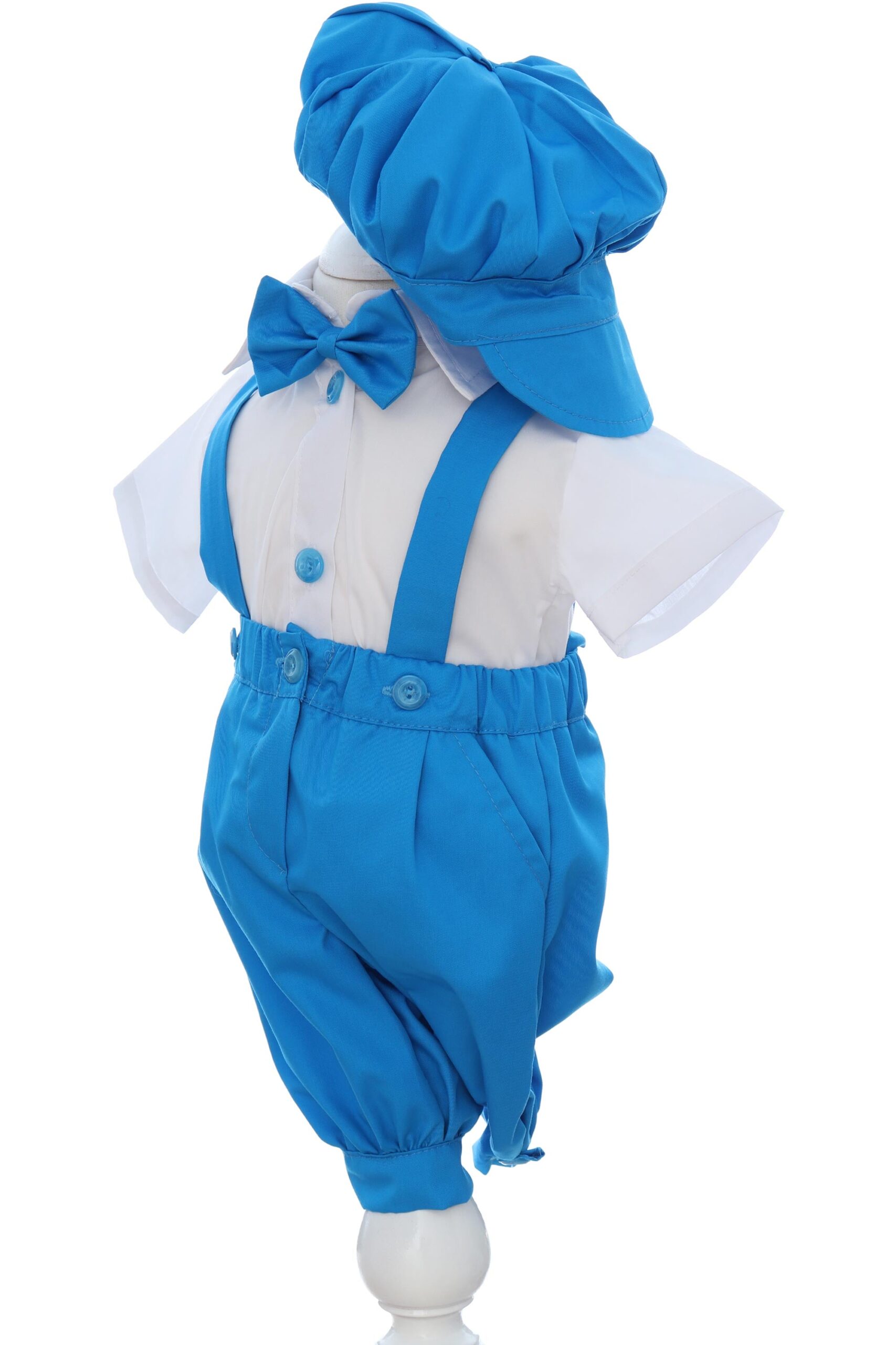 Costum turcoaz cu maneca scurta pentru botez, 4 piese, REC3474 - imagine 3