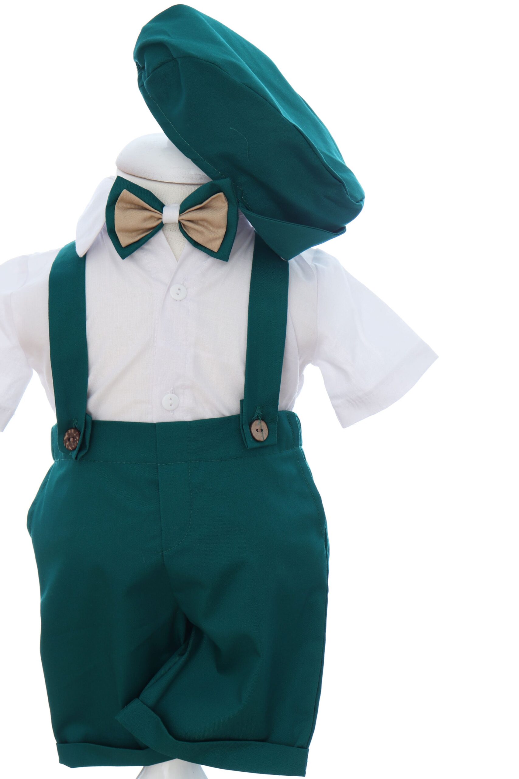 Costumas cu maneca scurta pentru botez, verde, 4 piese, REC3476 - imagine 2