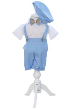 Costumas cu maneca scurta pentru botez, bleu, 4 piese,  REC3478