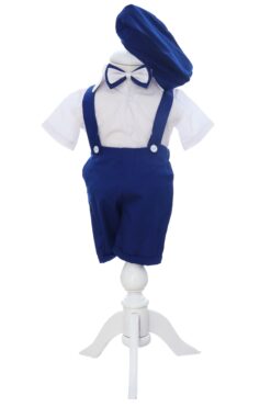 Costumas cu maneca scurta pentru botez, albastru, 4 piese,  REC3479