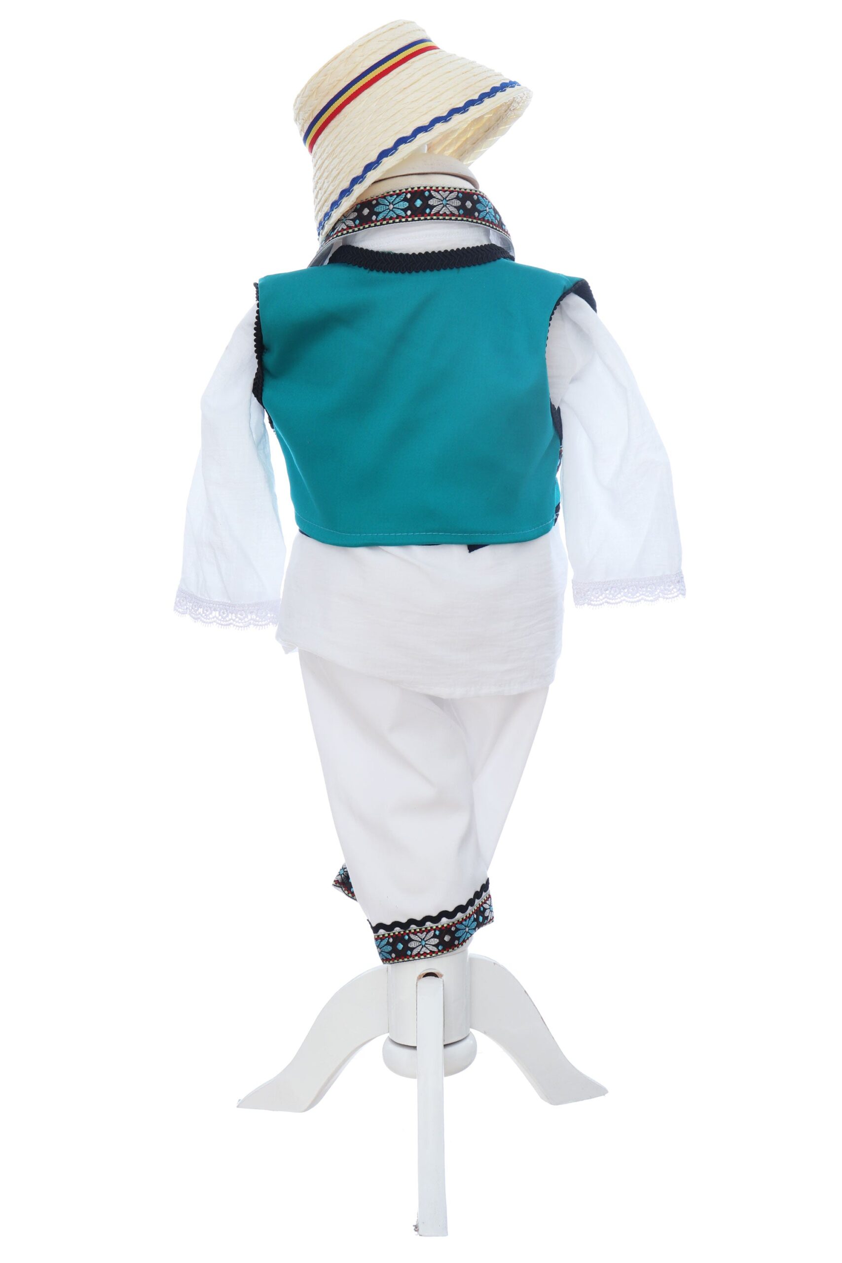 Costumas popular pentru botez baietel, alb-turcoaz, 6 piese, REC3493 - imagine 5