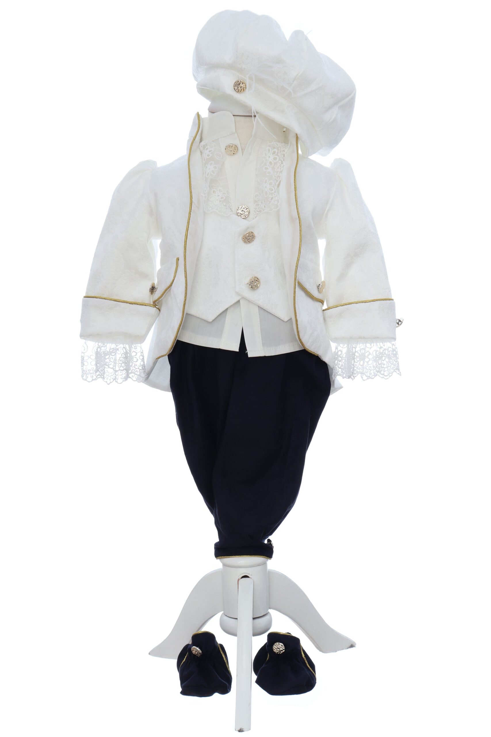 Costumas de print pentru botez, alb-bleumarin, 5 piese, REC3520