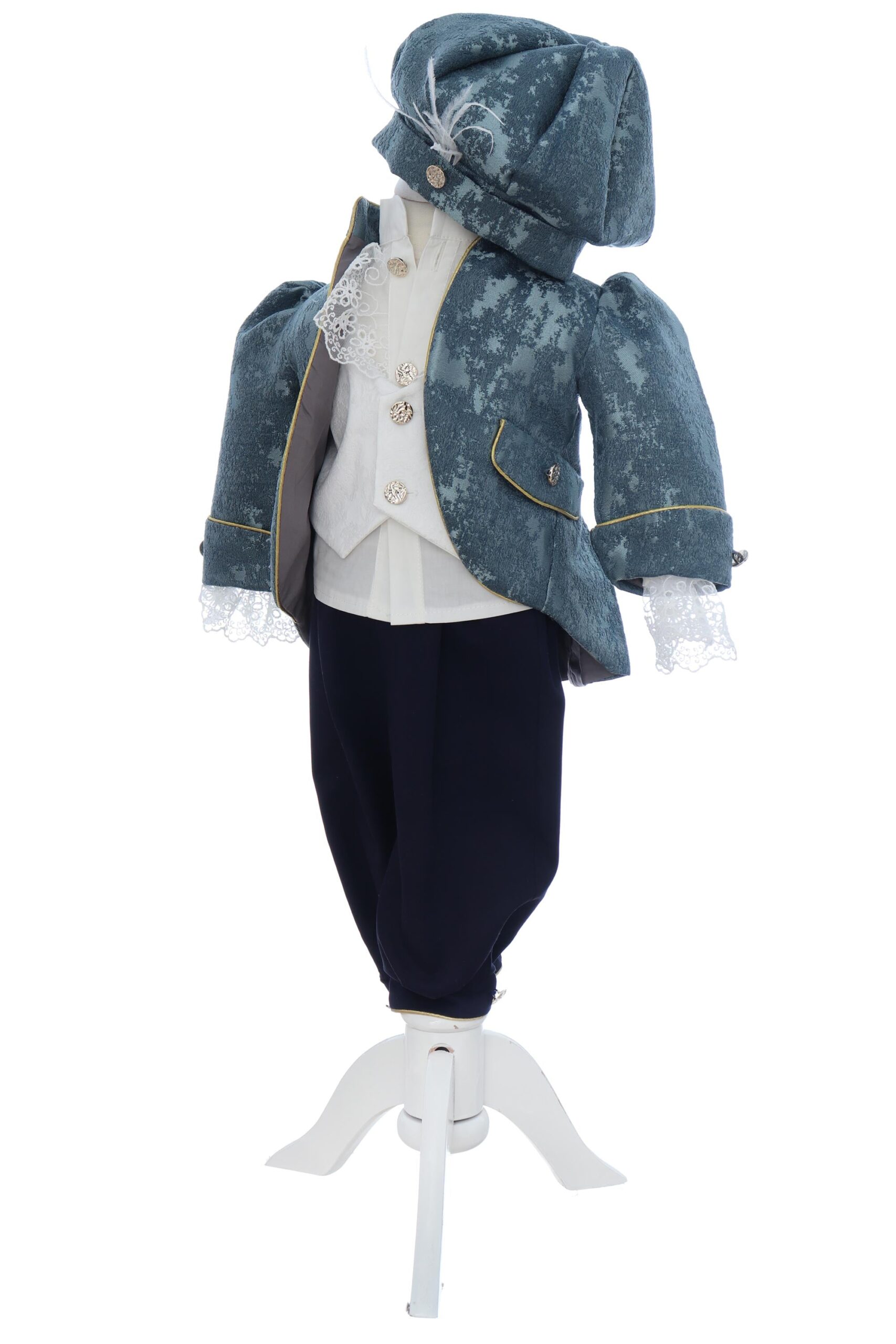 Costumas de print pentru botez, turcoaz-bleumarin, 5 piese, REC3523 - imagine 3