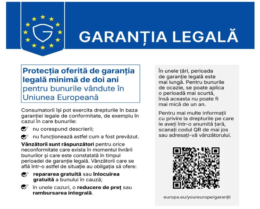 Informare privind garanția legală de conformitate