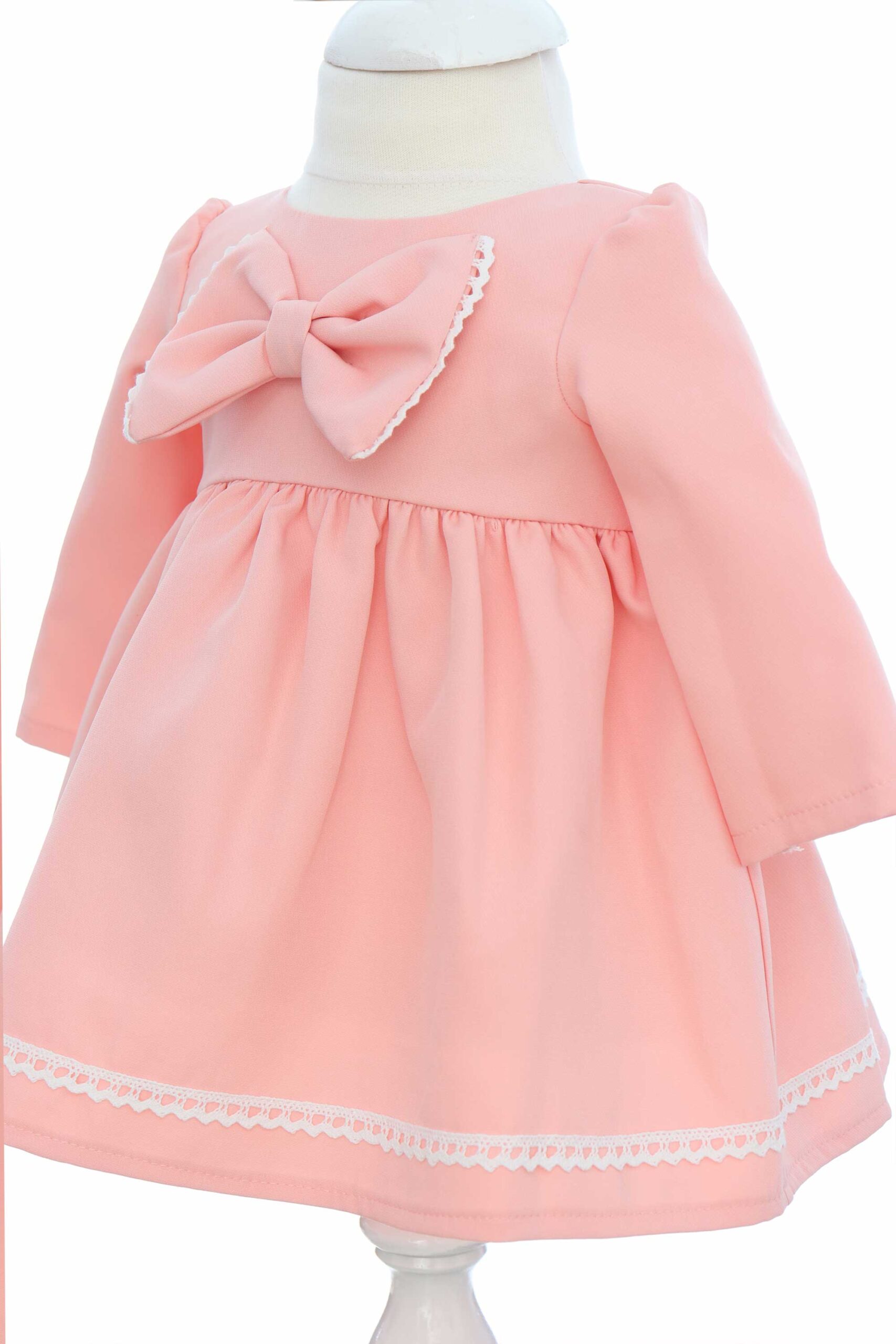 Rochie somon cu fundita pentru botez fetita, REC3339 - imagine 3