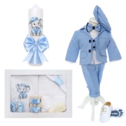 Set trusou pentru botez cu elefant bleu, 14 piese, Recostore® REC3527