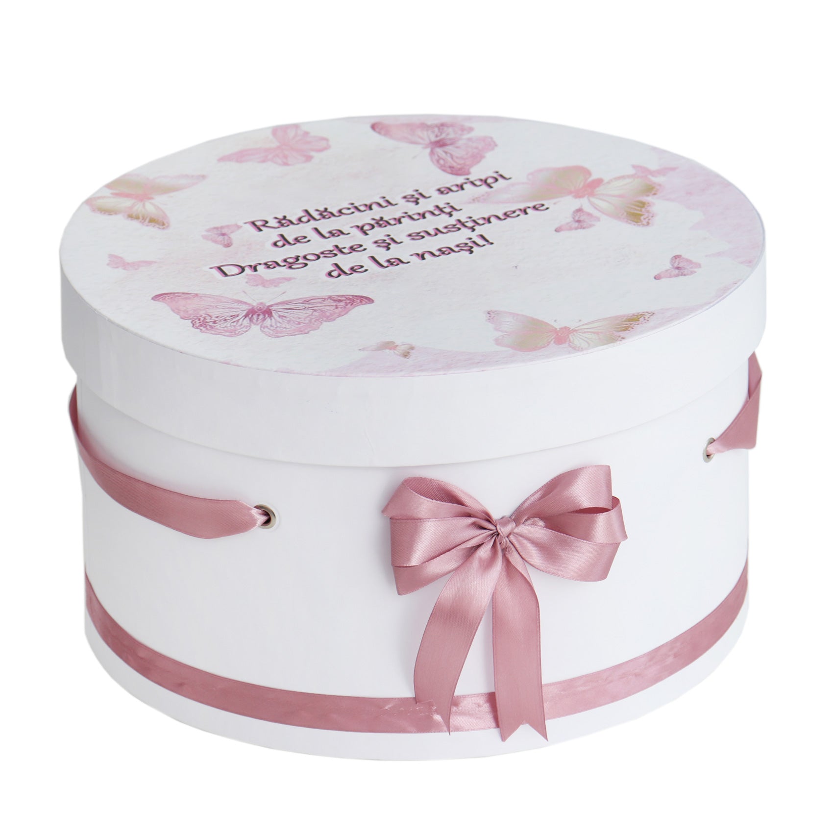 Trusou pentru botez de fete, Model cu fluturi, roz pudrat, 8 piese, Recostore®, REC2623 - imagine 2