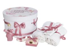 Trusou pentru botez de fete, Model cu fluturi, roz pudrat, 8 piese, Recostore®, REC2623