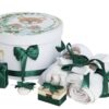 Trusou pentru botez de baieti, Model cu Ursulet, verde inchis, 8 piese, Recostore®, REC2625