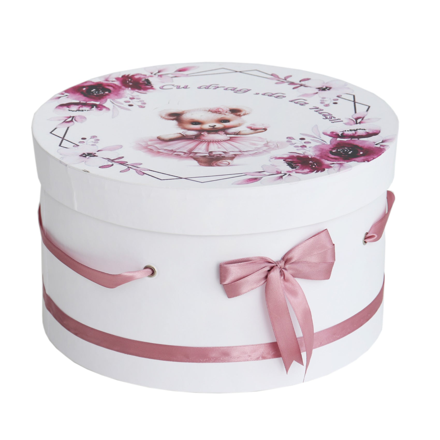 Trusou pentru botez de fete, Model cu Ursulet, roz pudrat, 8 piese, Recostore®, REC2626 - imagine 2