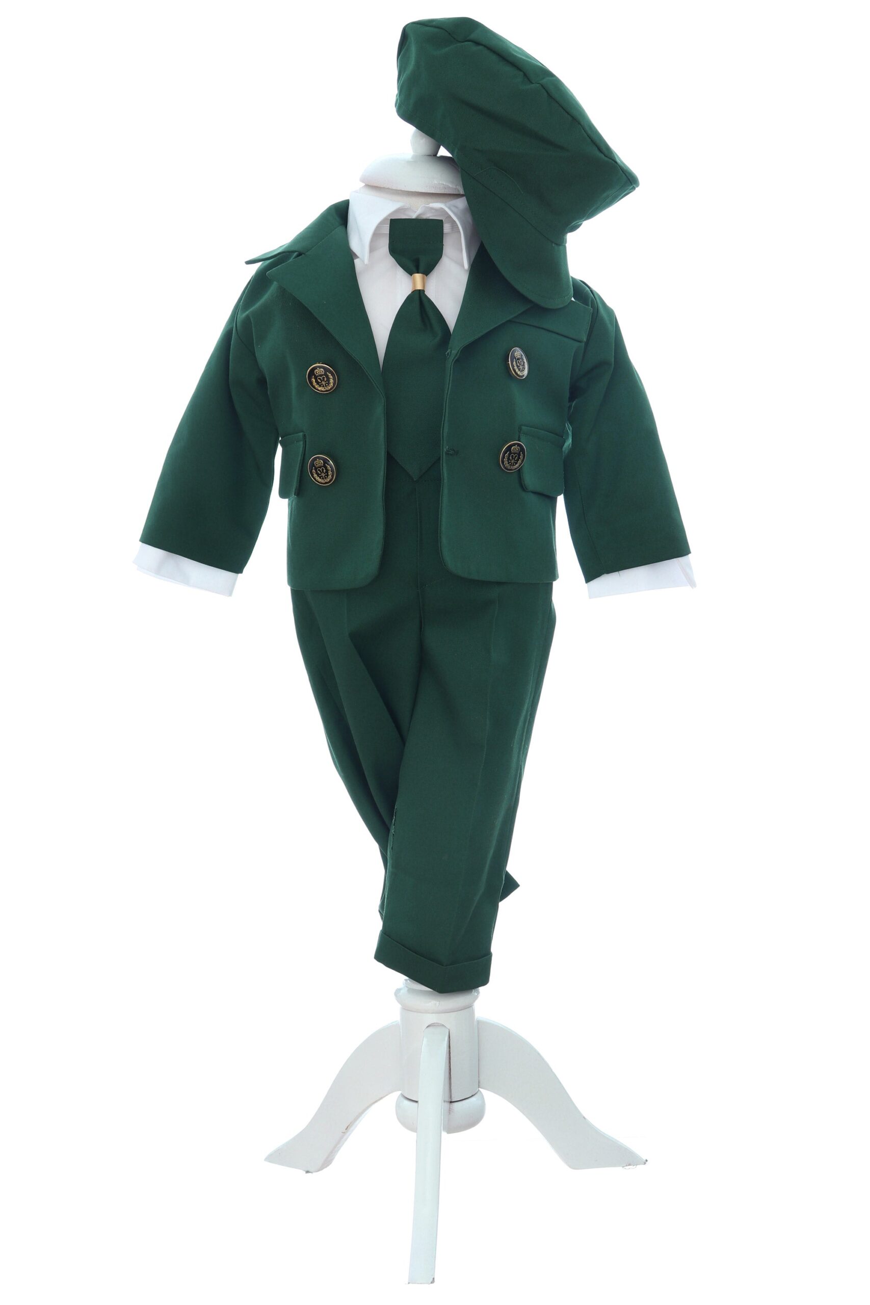 Costumas elegant cu inchidere in 4 nasturi pentru botez baietel, verde, 5 piese, Recostore® REC3535 - imagine 2