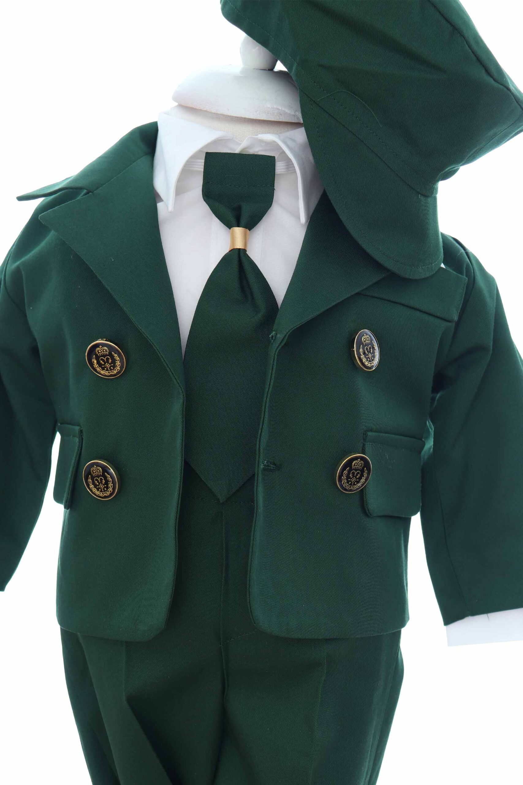 Costumas elegant cu inchidere in 4 nasturi pentru botez baietel, verde, 5 piese, Recostore® REC3535 - imagine 3