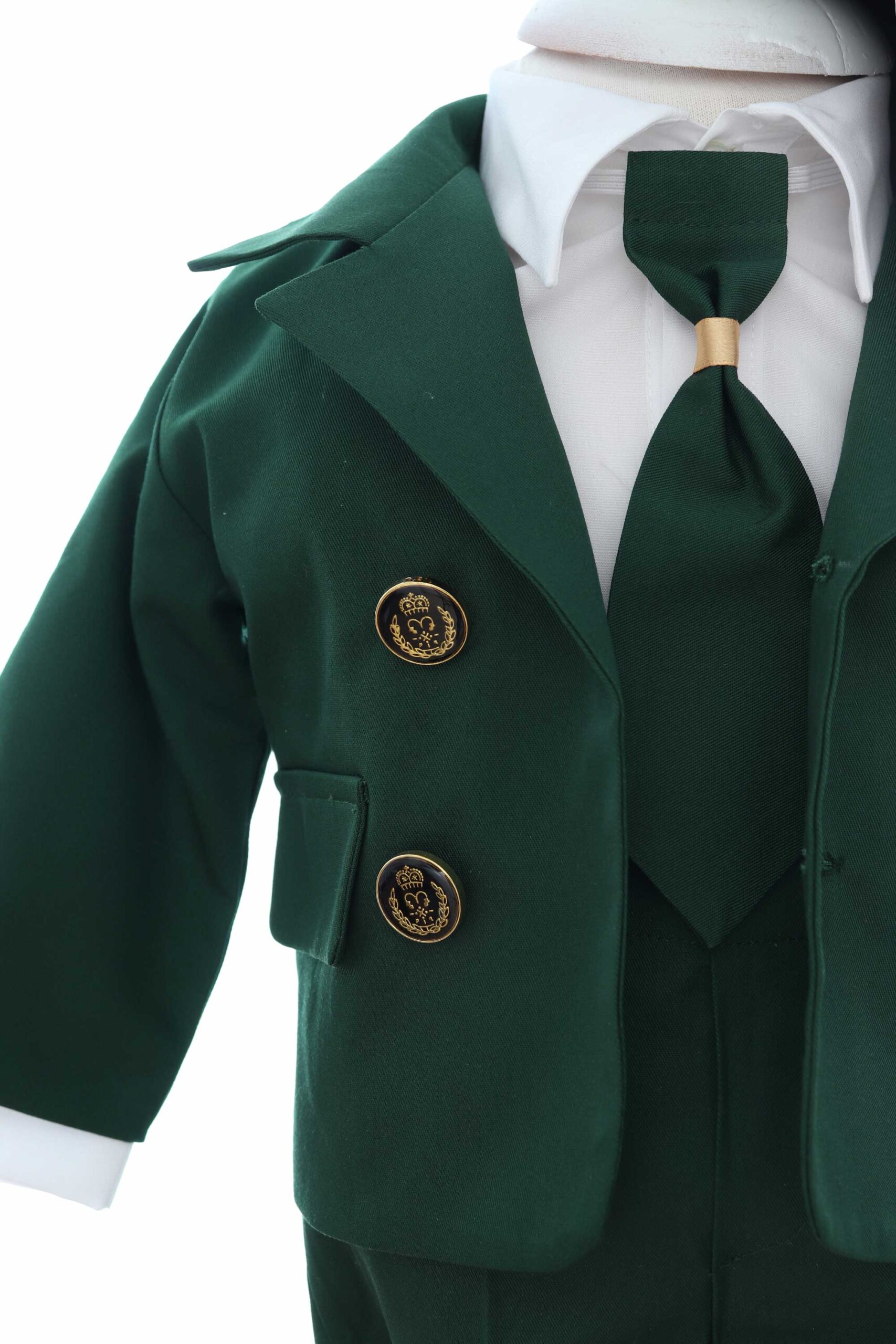 Costumas elegant cu inchidere in 4 nasturi pentru botez baietel, verde, 5 piese, Recostore® REC3535 - imagine 5