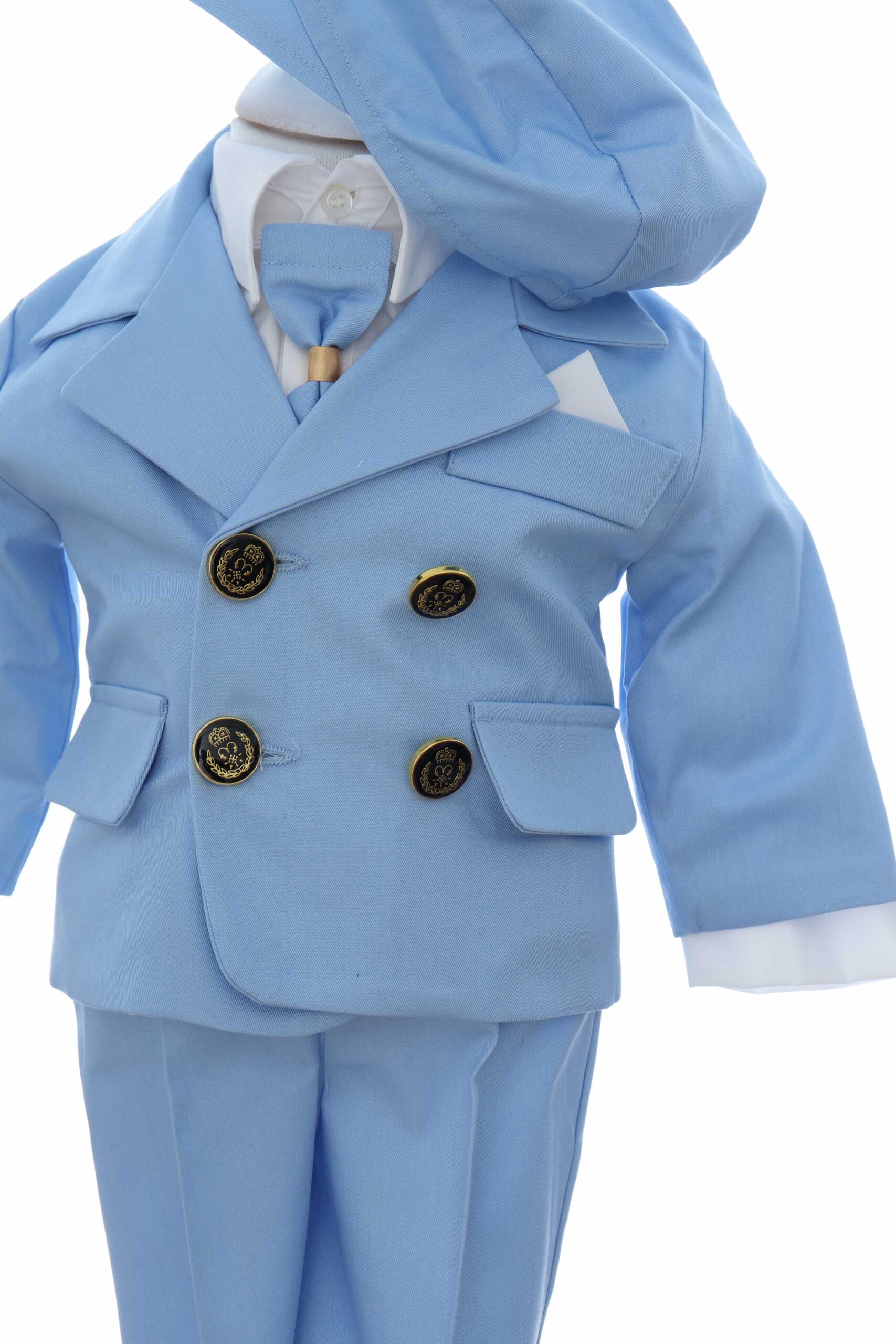Costumas elegant cu inchidere in 4 nasturi pentru botez baietel, bleu, 5 piese, Recostore® REC3536 - imagine 2