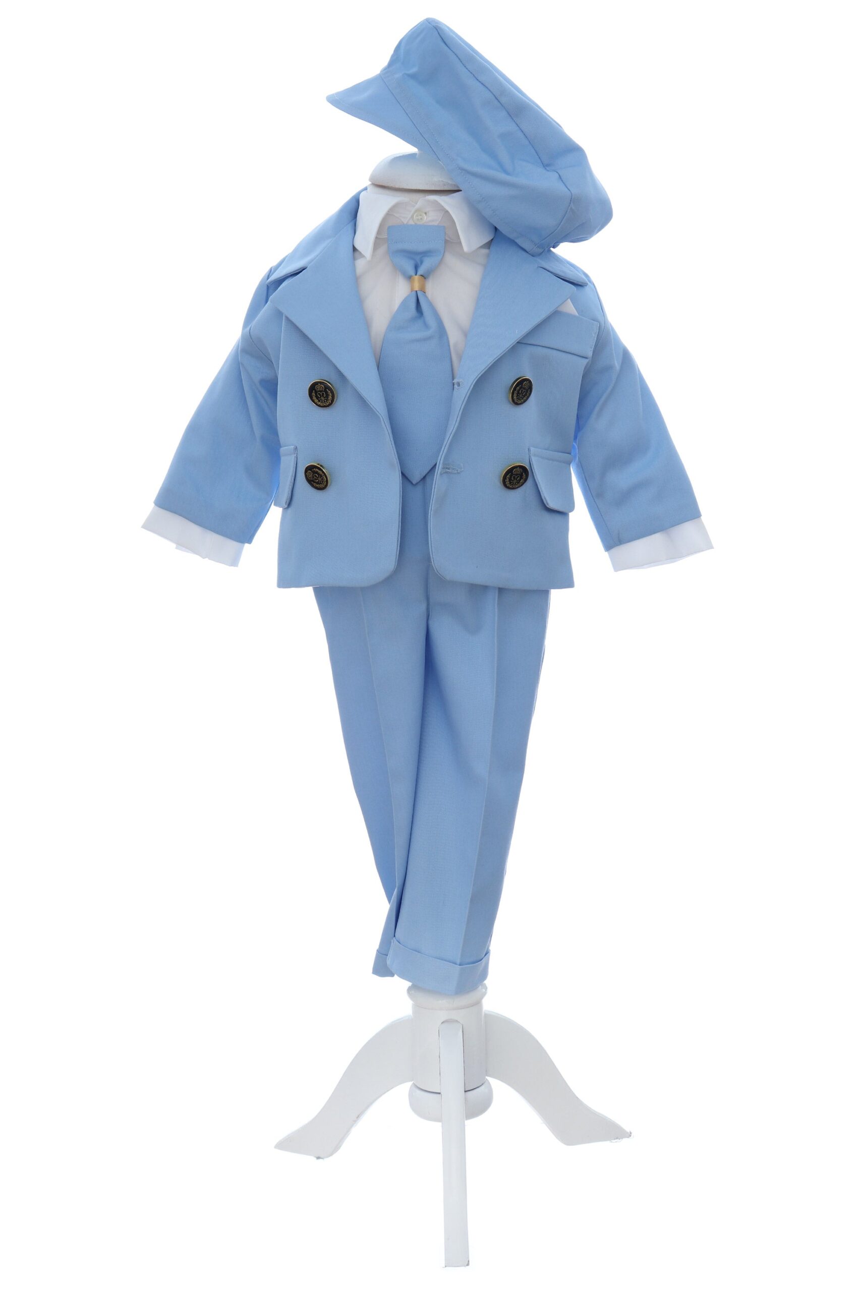Costumas elegant cu inchidere in 4 nasturi pentru botez baietel, bleu, 5 piese, Recostore® REC3536 - imagine 3