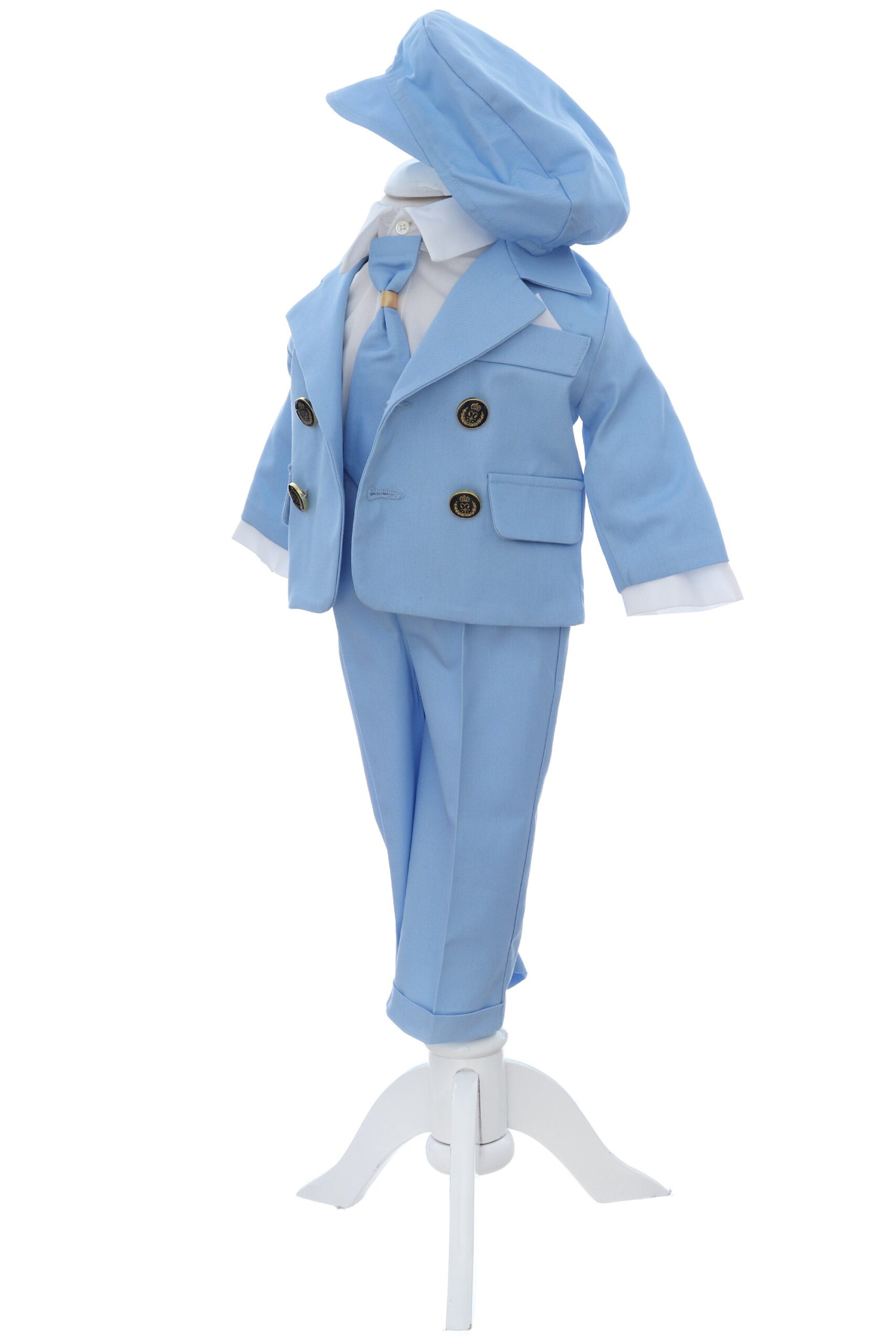 Costumas elegant cu inchidere in 4 nasturi pentru botez baietel, bleu, 5 piese, Recostore® REC3536 - imagine 4