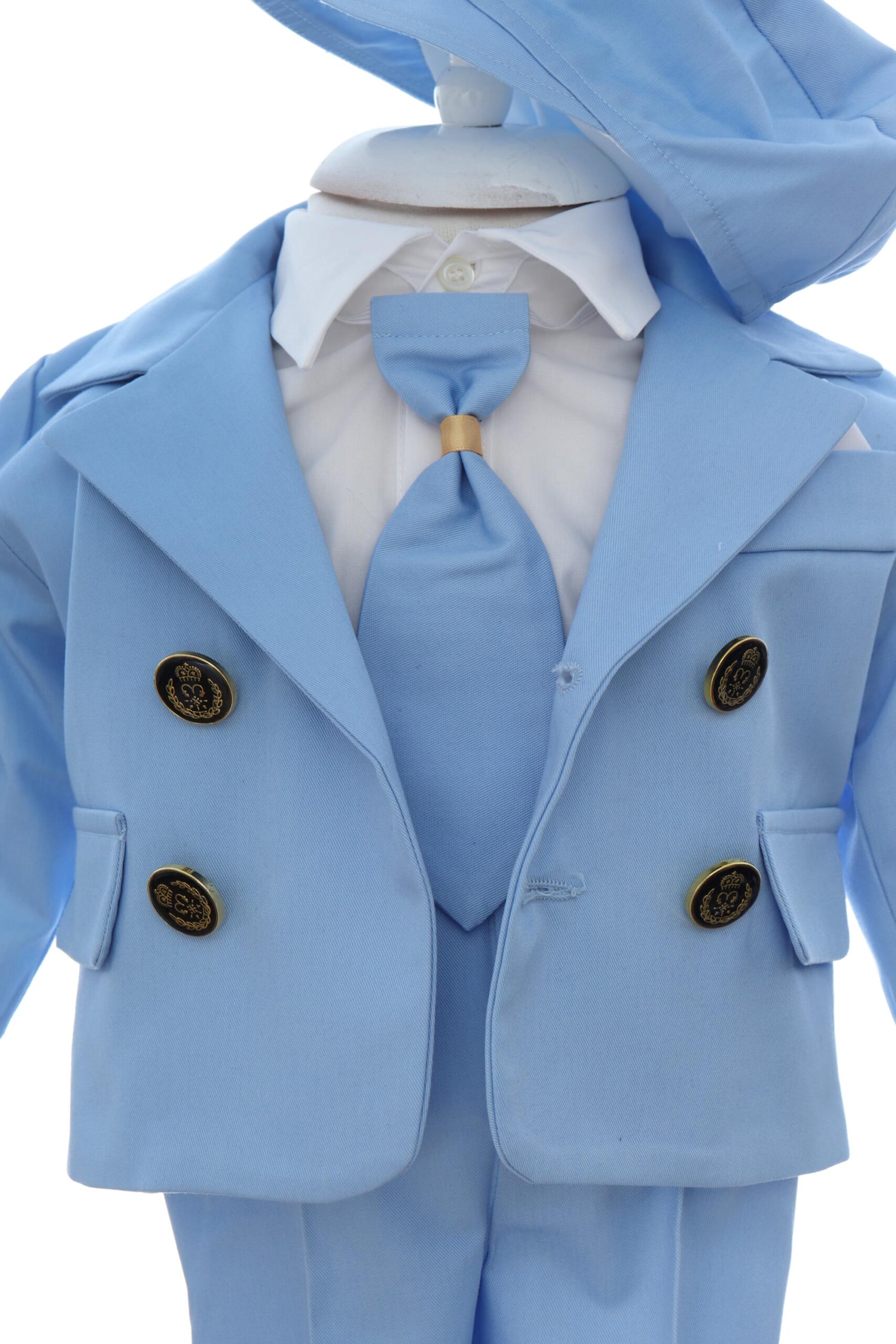 Costumas elegant cu inchidere in 4 nasturi pentru botez baietel, bleu, 5 piese, Recostore® REC3536 - imagine 5